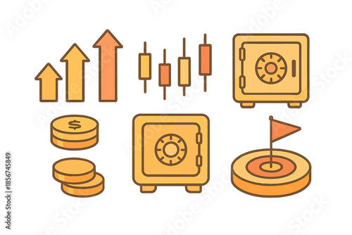 Financial icons on a gradient background