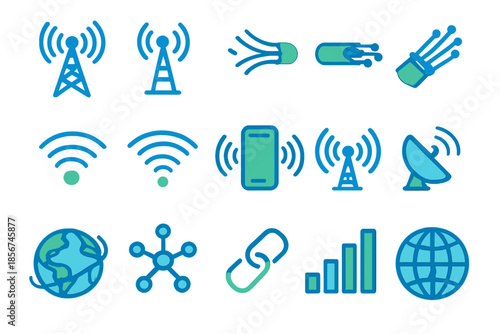 Technology Icons and Symbols on Blue Background