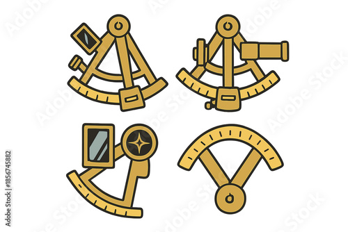 Set of antique navigational instruments in a flat style