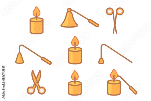Candle accessories and lit candles icons on a warm gradient background