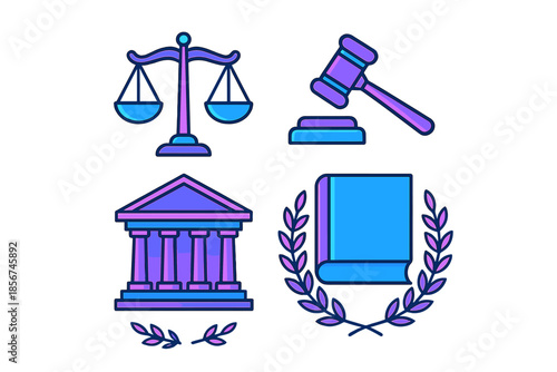 Legal concept icons with neon glow effect