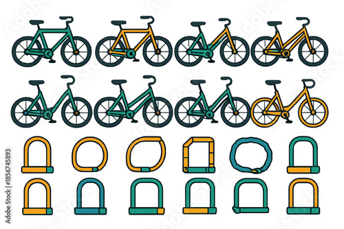 Bicycles and Locks Vector Graphics