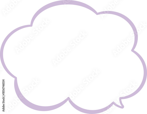 雲の形のふきだし。紫色で使いやすい。ふわふわもこもこしている、広いテキストスペース。