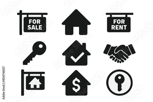 Real estate icons set on a blurred background