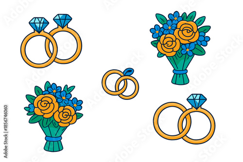 Wedding Rings and Flower Bouquets
