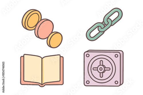 Set of four isometric icons on a dark background