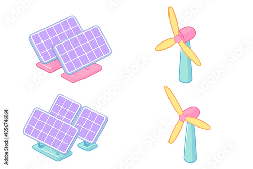 Solar Panels and Wind Turbines Icon Set