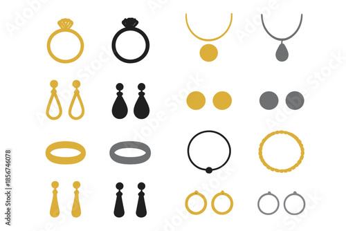Jewelry Icons with Glowing Yellow and Gray Tones
