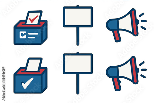 Election Icons: Ballot Box, Sign, Megaphone