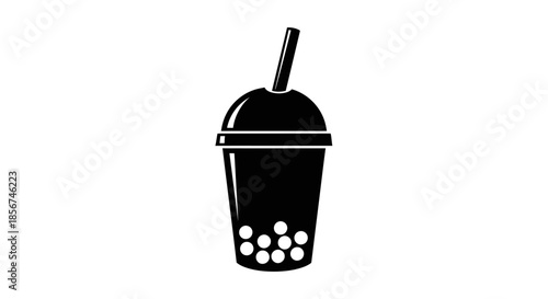 Black bubble tea with straw.