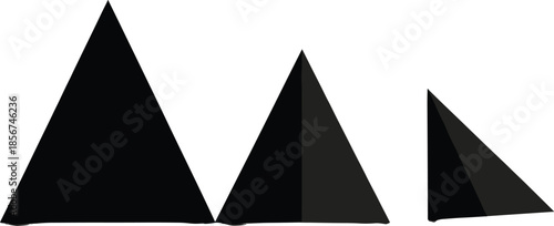 Black triangle shape icon set featuring minimal geometric forms in different sizes for abstract design and modern visual concepts