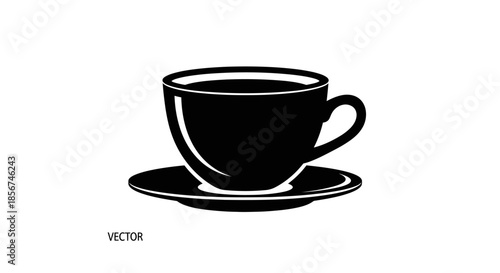 Black coffee cup on saucer.