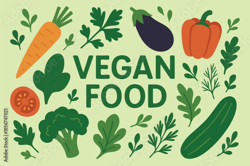 Vegan Food Poster Illustration with Fresh Vegetables and Greens