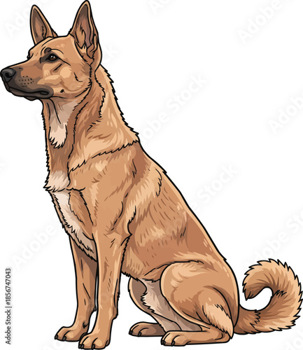 Mudi dog sitting side view relaxed attentive pose looking away