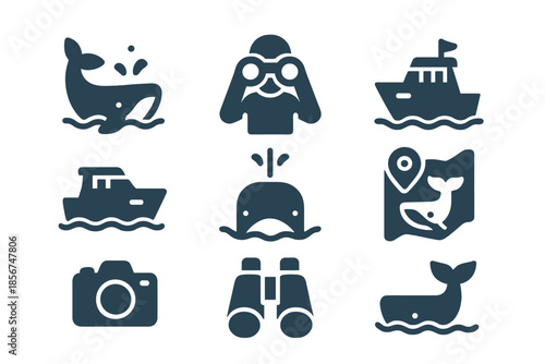 Whale Watching Icons Set