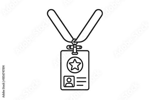 Line icon of a badge with a star and photo
