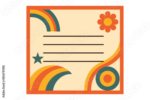 Retro Certificate with Rainbows and Flower