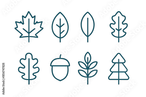 Collection of nature-themed icons with a neon glow effect