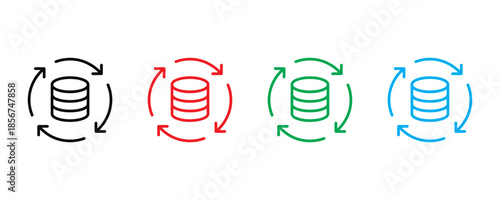 Database synchronization icon set vector on white background. rotation database icon. vector illustration.