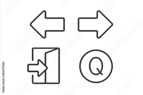 Four minimalist icons on a gray gradient background