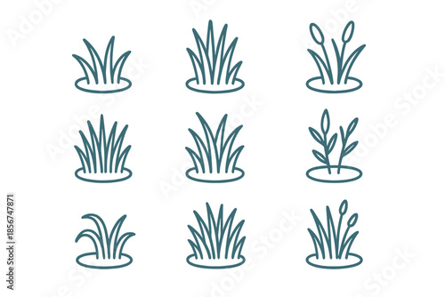 Abstract Neon Grass Icons on Dark Background