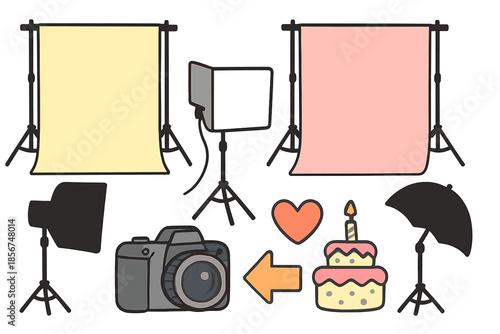 Photography studio setup with props