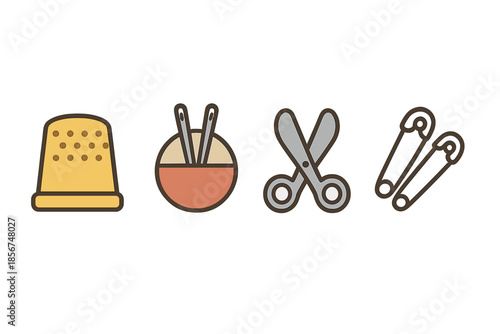 Sewing supplies icons on a gradient background