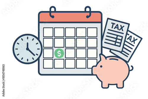 Tax season, time and money illustration