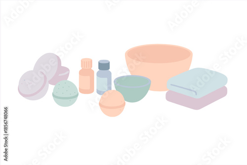 Spa and Bath Products Arranged on a Gray Surface