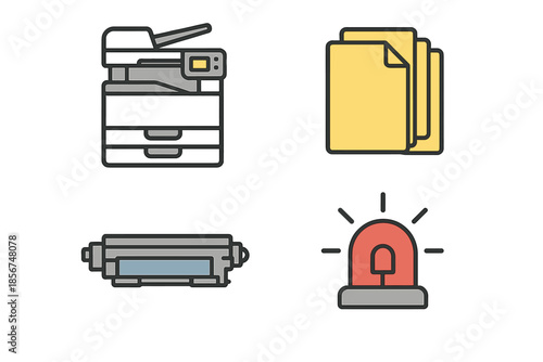 Office equipment and alert icon set