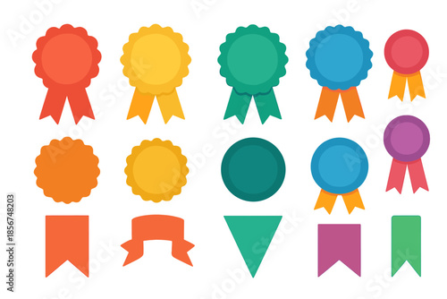 Award ribbons and banners in various colors and shapes