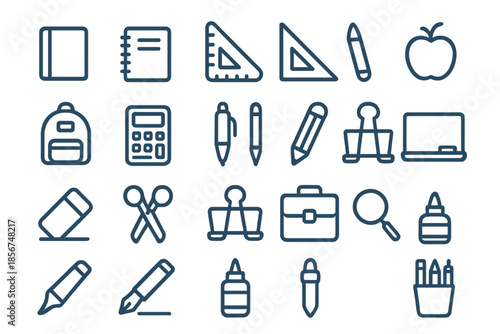School and office supplies icon set