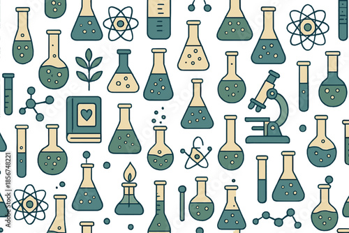 Seamless Science Pattern with Beakers and Microscopes