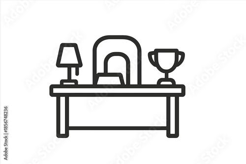 Desk with Lamp, Chair, and Trophy Icon