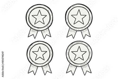 Four star awards with ribbons against a light background