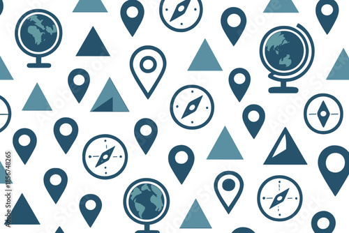 Seamless Pattern of Travel and Navigation Icons