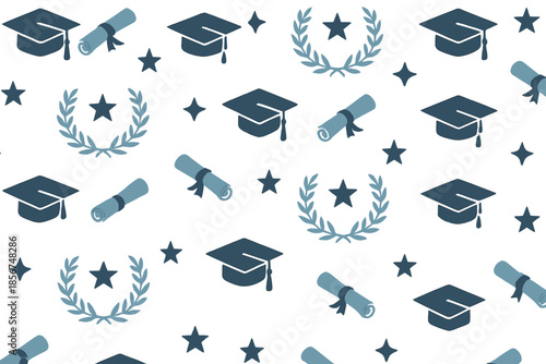Graduation Theme Seamless Pattern with Graduation Caps and Diplomas
