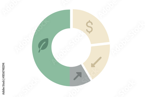 Circular diagram with icons representing growth, finance, and progress