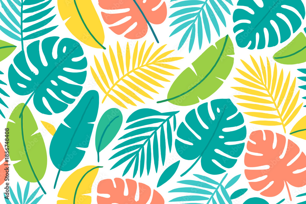 Fototapeta premium Tropical leaves pattern with neon glow