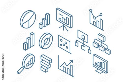 Isometric business analytics icons