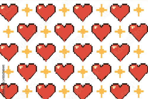 Pixelated Heart Pattern on Yellow Background