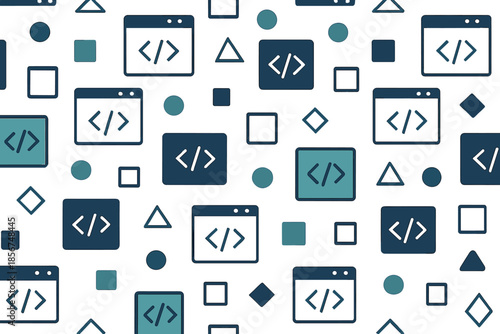 Abstract pattern of coding symbols and geometric shapes