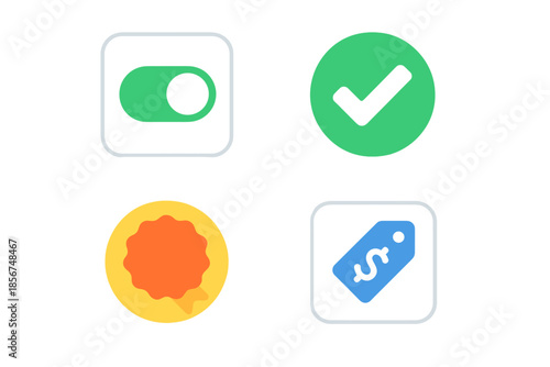 Four brightly colored icons on a blurred background