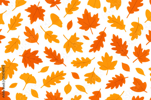 Seamless Autumn Leaf Pattern with Orange and Yellow Gradient