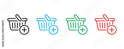 Shopping cart icons for adding items to cart icon set vector on white background. checkout, buy, purchase, online shopping, retail symbol. vector illustration.