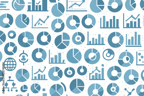 Seamless Pattern of Light Blue Financial Charts and Graphs Icons