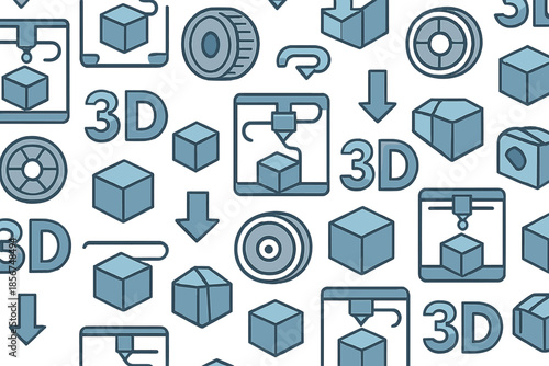 Seamless 3D Printing Icon Pattern Background