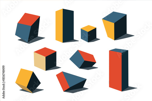 Abstract geometric composition with glowing cubes and prisms