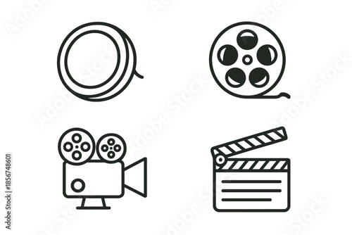 Vintage Film Icons on Yellow Background