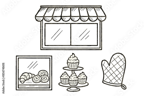 Bakery Display with Pastries and Oven Mitt